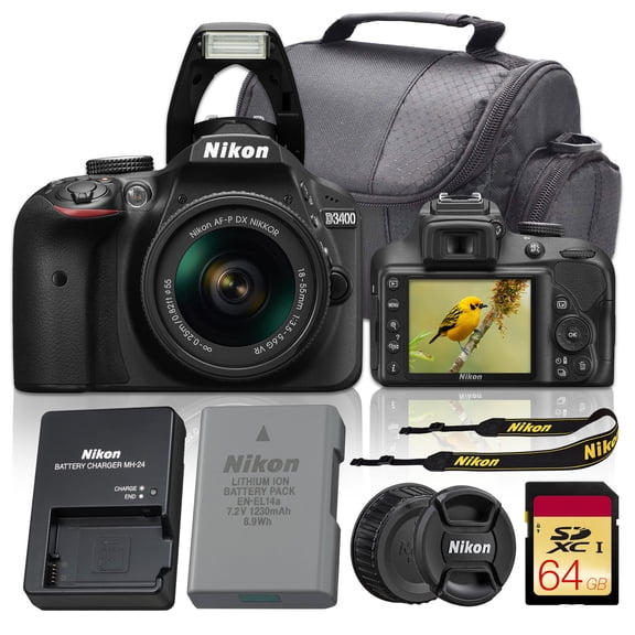 Nikon D3400 DSLR Camera 24.2MP with 18-55mm VR Lens | SnapBridge Bluetooth, Full HD 1080p Video, EXPEED 4 Processor