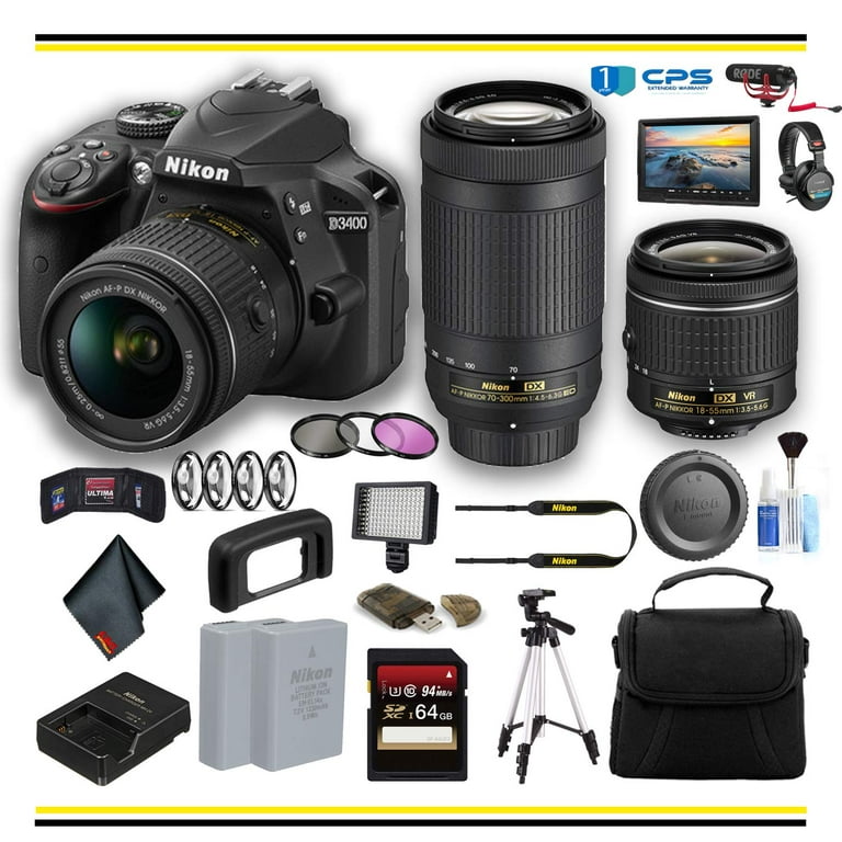 Nikon D3400 DSLR with 18-55mm and 70-300mm Lenses and Free Accessories,  Black 1573A