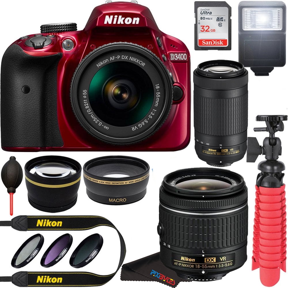 Nikon D3400 Digital SLR Camera with 24.2 Megapixels and 18-55mm and  70-300mm f/4.5-6.3G ED Lens included + Expo Essential Kit ( Discontinued by 