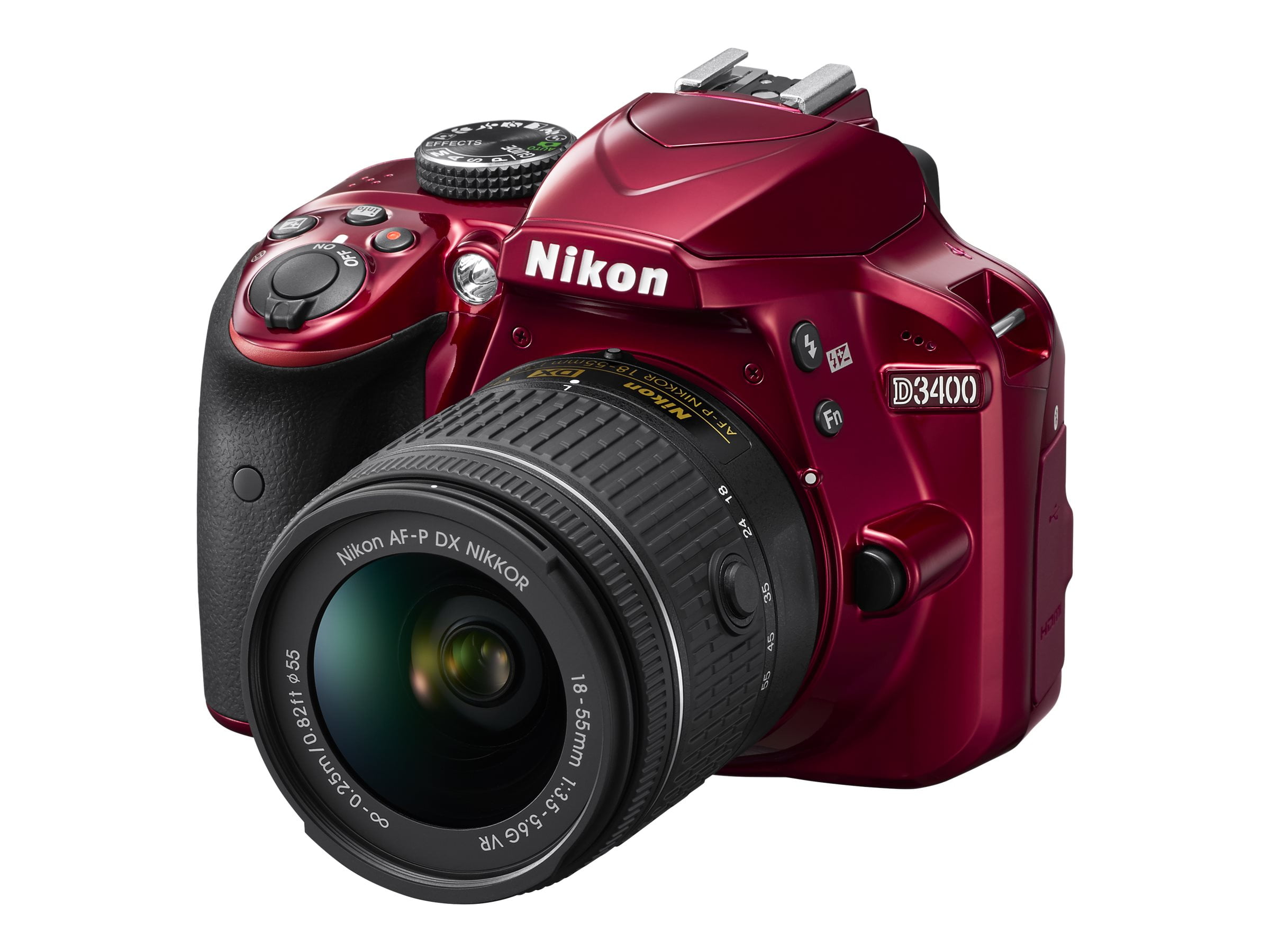 Nikon D3400 - Digital camera - SLR - 24.2 MP - APS-C - 1080p / 60 fps - 3x optical zoom AF-P DX 18-55mm VR lens - Bluetooth - red
