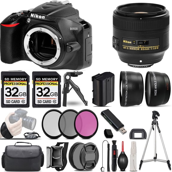 Nikon D3500 DSLR Camera (Body Only) + 85mm f/1.8G Lens +3 PC Filter +64GB (International Version)