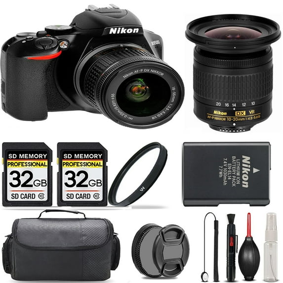 Nikon D3500 DSLR Camera with 18-55mm Lens + 10-20mm f/4.5-5.6G Lens + UV Filter + 64GB + Handbag And More! (International Version)