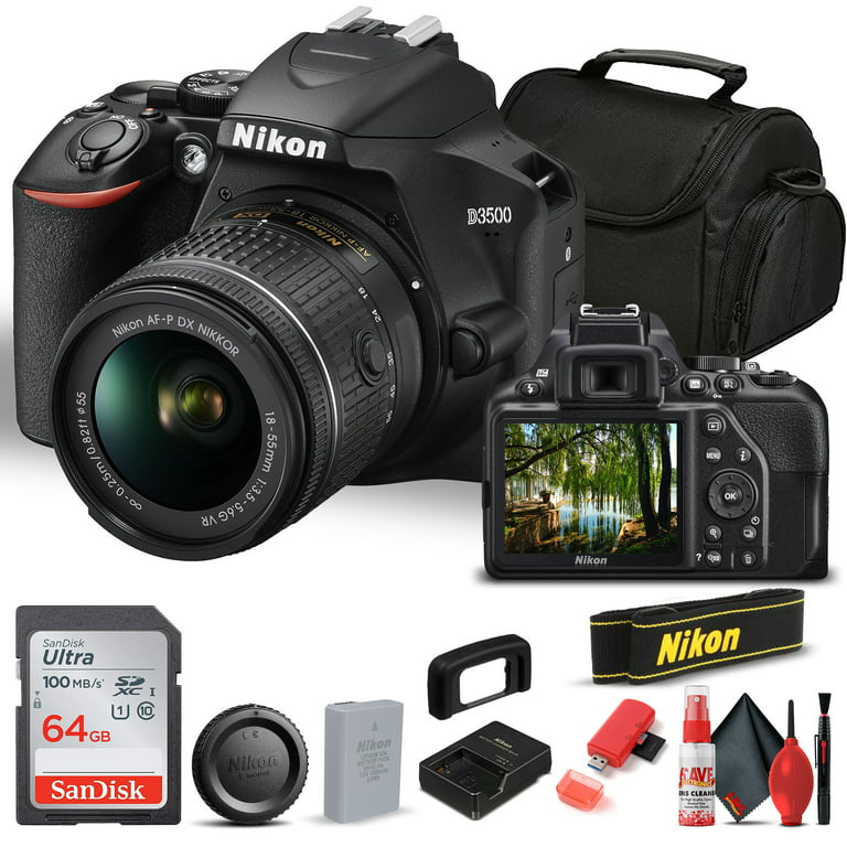 Nikon D3500 DSLR Camera with 18-55mm VR Lens + 32GB Card, Tripod, Case, and  More 18pc Bundle 