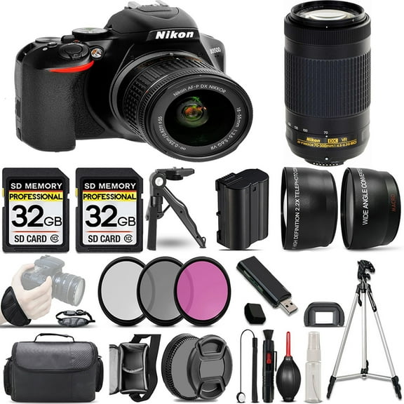 Nikon D3500 DSLR Camera with 18-55mm Lens +70-300mm VR Lens +3 PC Filter +64GB (International Version)