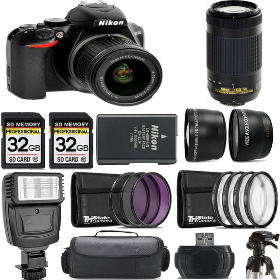 Nikon D3500 DSLR Camera with 18-55mm Lens +70-300mm VR Lens +Flash- Kit (International Version)