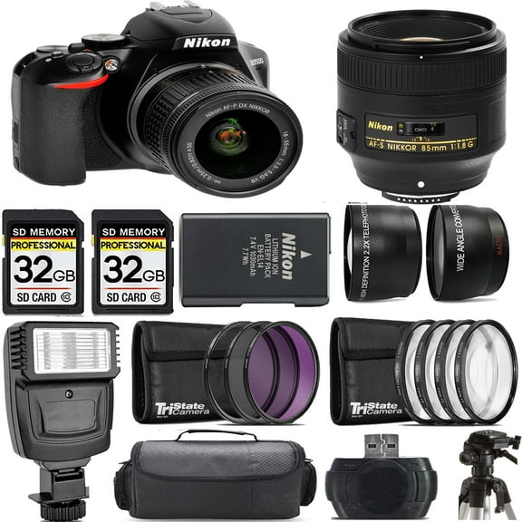 Nikon D3500 DSLR Camera with 18-55mm Lens + 85mm f/1.8G Lens +Flash- Kit (International Version)