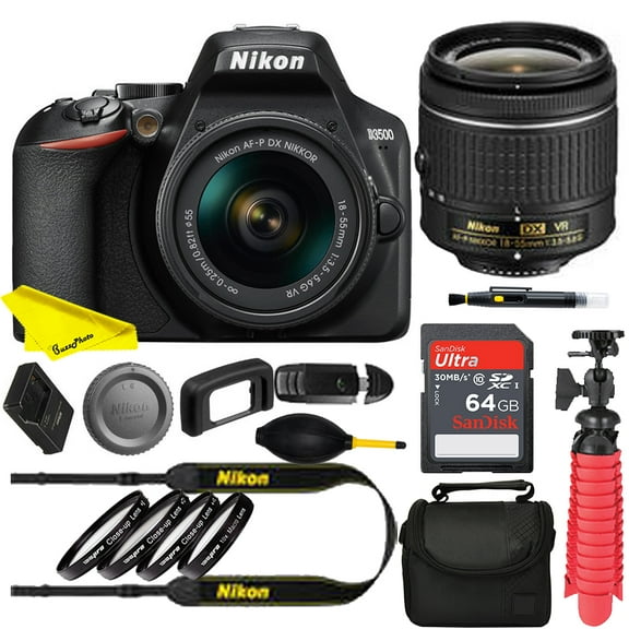 Nikon D3500 DSLR Camera with 18-55mm Lens24.2MP CMOS sensor and EXPEED 4 Image Processor+64GB Memory card +Accessories Bundle