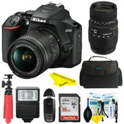 Nikon D3500 Digital SLR Camera + 18-55mm VR DX AF-P Lens with 70-300mm Lens + Case + 16GB Card + Flash + Buzz-Photo Kit