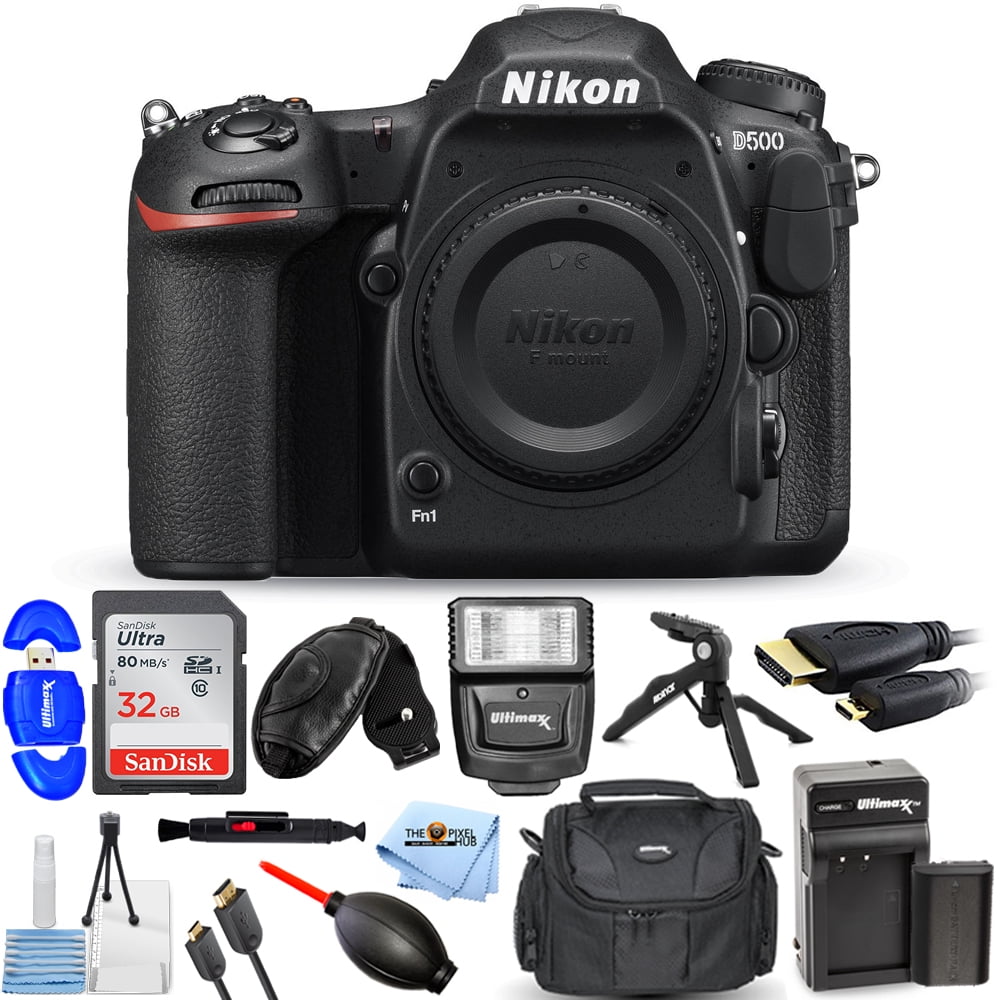 Nikon D500 20.9MP DSLR Camera (Body Only) 1559 Pro Bundle with Extra  Battery and Charger, Sandisk Ultra 32GB SD, Gadget Bag, Tripod, HDMI Cable  and More 
