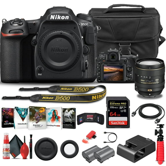 Nikon D500 DSLR Camera 20.9MP with 16-80mm Lens 4K Video Basic Bundle (International Model)