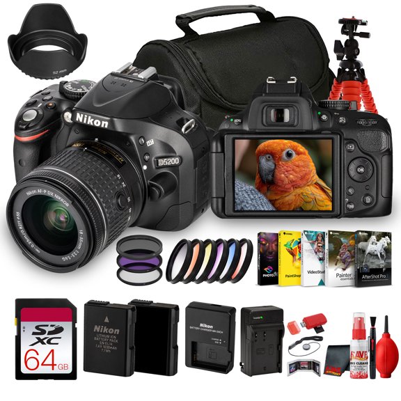 Nikon D5200 DSLR Camera Body 24.1MP APS-C DX Sensor, 39-Point AF, Vari-Angle LCD, Nikon F Mount (1501) + 64GB Card, Filter Kit, Battery & Accessories (18pc Bundle)