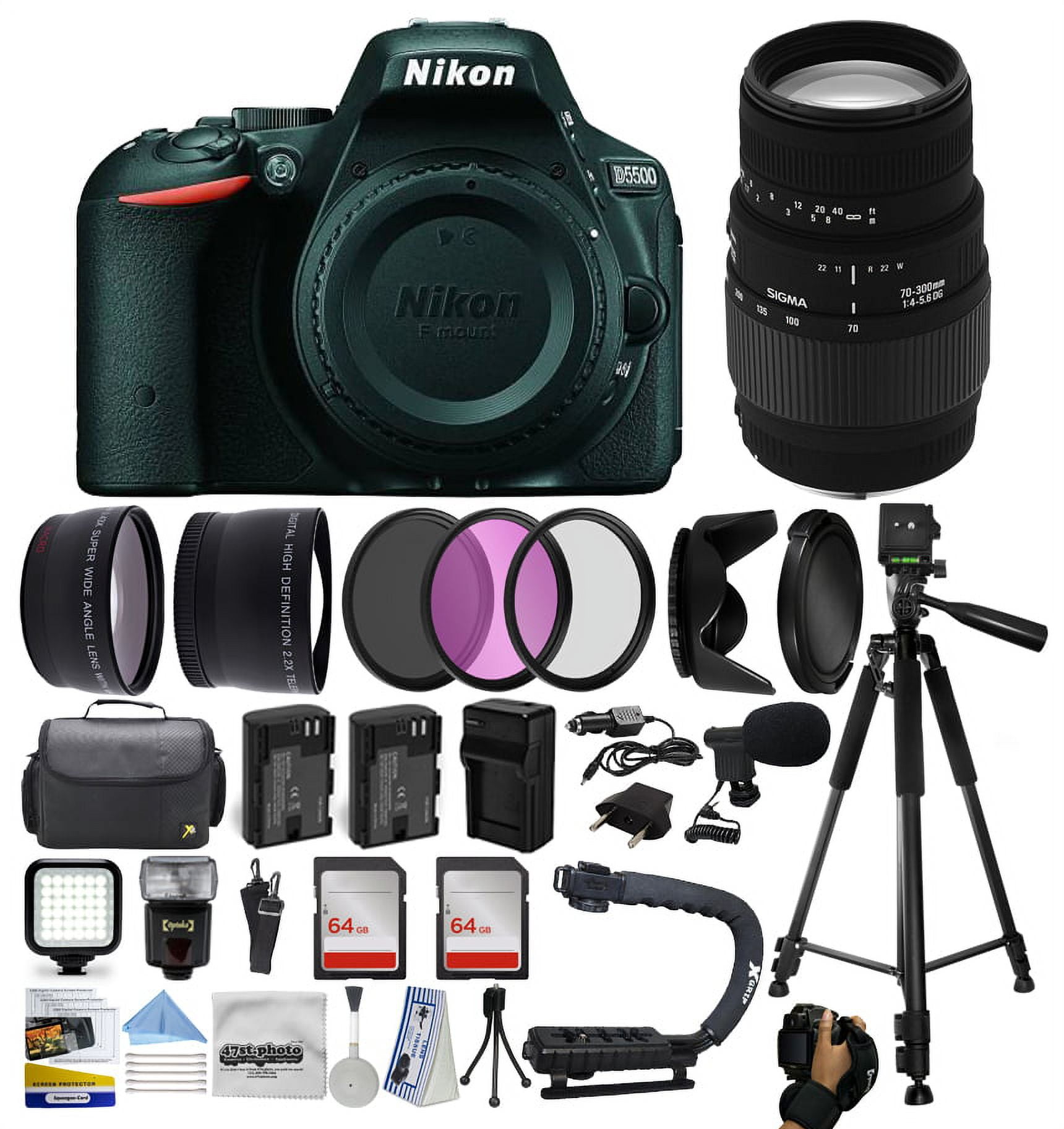 Nikon D5500 Camera, 70-300mm Lens, 128GB, 2 Batteries Nikon D5500 Camera, 70-300mm Lens, 128GB, 2 Batteries