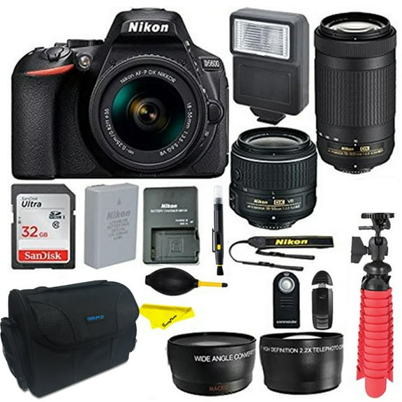 Nikon D5600 24.2 MP DSLR Camera with Nikon AF-P DX NIKKOR 18-55mm f/3.5-5.6G VR Lens and Nikon AF-P DX NIKKOR 70-300mm f/4.5-6.3G ED Lens + 32 GB Sandisk Memory Card +Advanced Bundle(International )