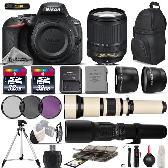 Nikon D5600 DSLR Camera + 18-140mm VR Lens + 650-1300mm Lens + 500mm - 5Lens Kit