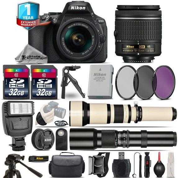 Nikon D5600 DSLR Camera + 18-55mm VR + 650-1300mm + 500mm + 1yr Warranty + 64GB