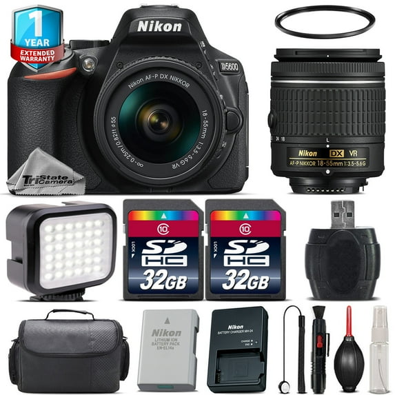 Nikon D5600 DSLR Camera + 18-55mm VR + LED + Case + 1yr Warranty - 64GB Bundle (International Version)