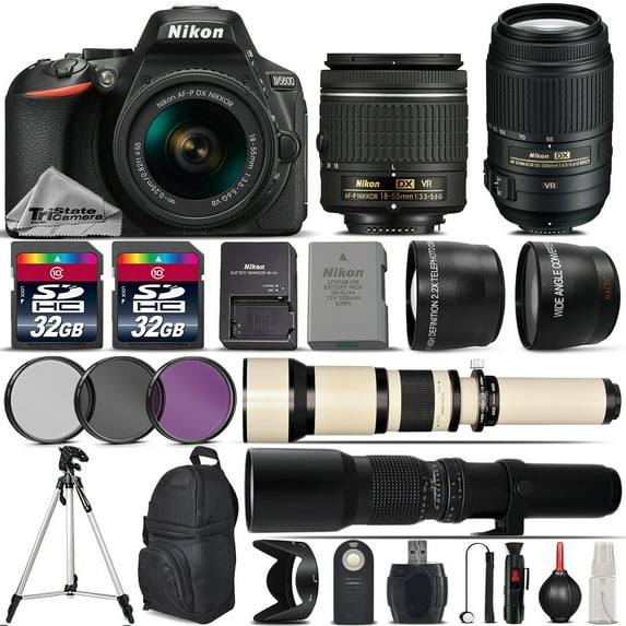 Nikon D5600 DSLR Camera + 18-55mm VR Lens + 55-300mm VR Lens + 650-1300mm Lens (International Version)