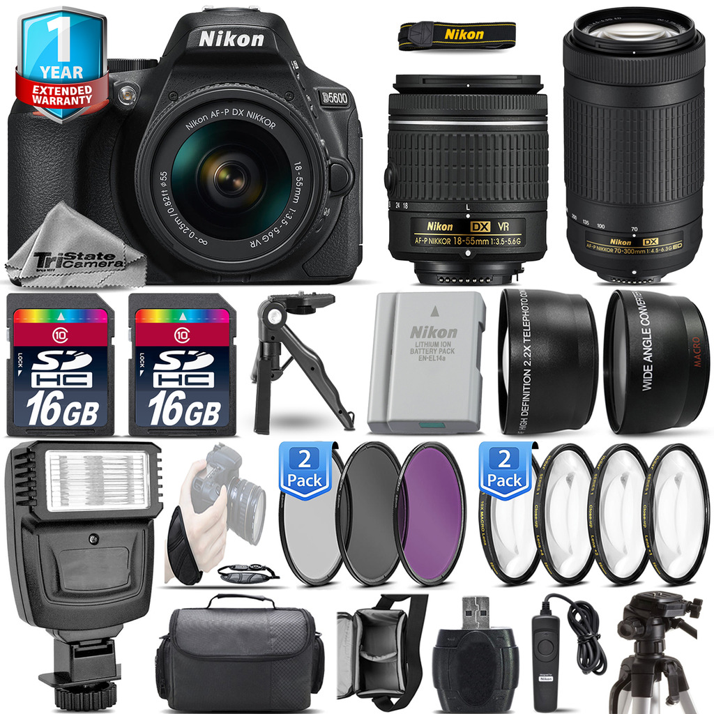 Nikon D5600 DSLR Camera + 18-55mm VR + Nikon 70-300  + EXT BATT + 1yr Warranty - image 1 of 11