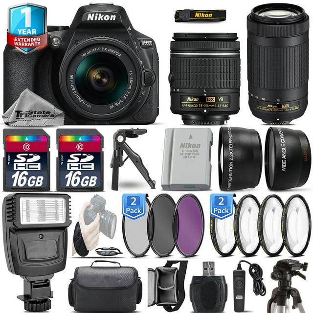 Nikon D5600 DSLR Camera + 18-55mm VR + Nikon 70-300  + EXT BATT + 1yr Warranty