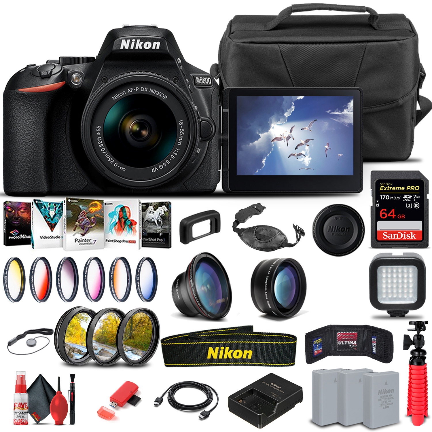 Nikon D5600 DSLR Camera W/ 18-55mm Lens 1576  - Advanced Bundle - image 1 of 8