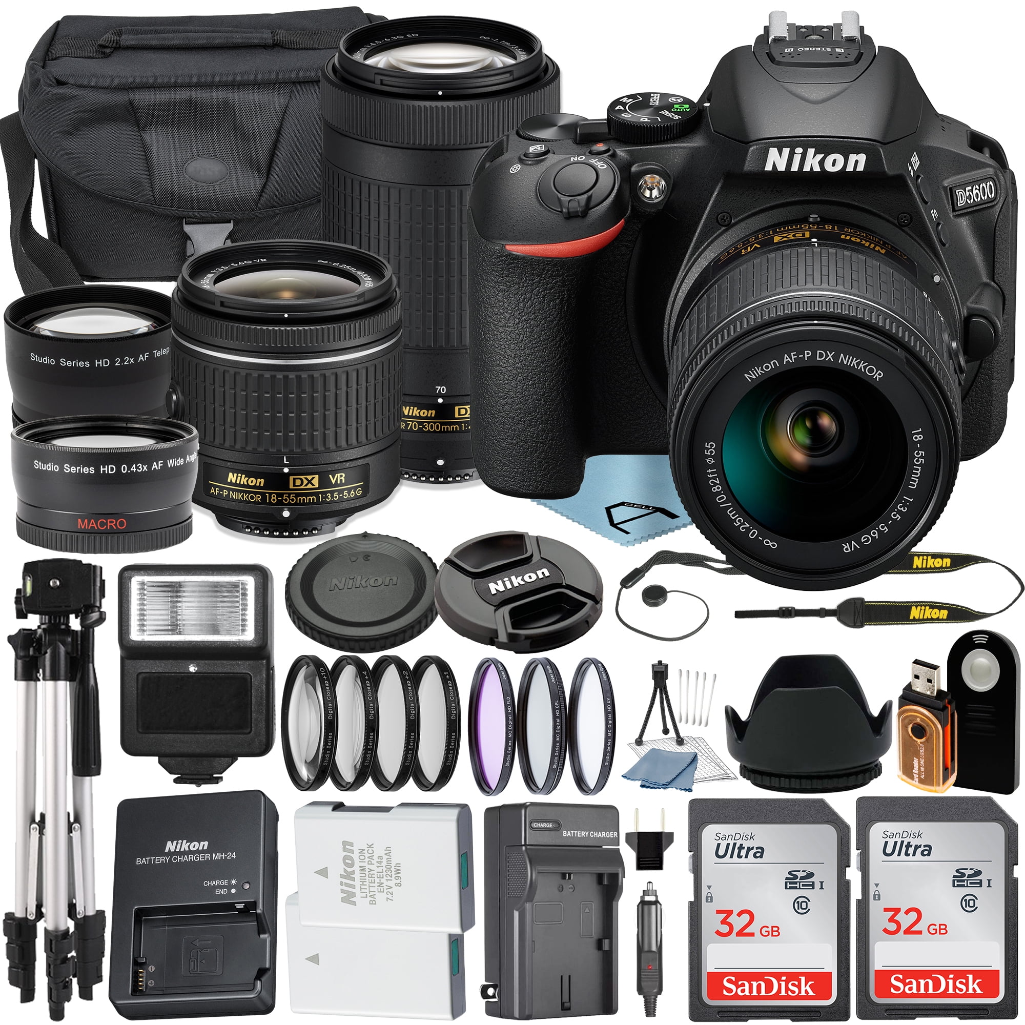 Nikon D5600 70-300mm バッテリー×2 チャージャー SD 等 Nikon D5600 DSLR Camera with 18-55mm and 70-300mm Lens, 2 Pack