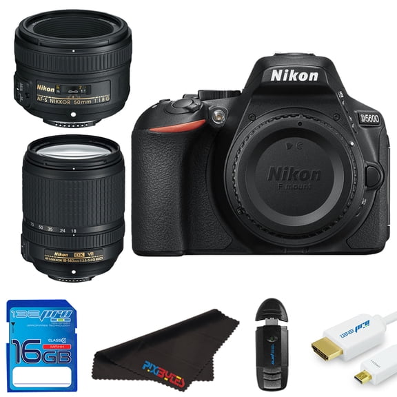 Nikon D5600 DSLR Digital Camera + Nikon AF-S DX NIKKOR 18-140mm f/3.5-5.6G ED VR Lens + Nikon AF-S NIKKOR 50mm f/1.8G Lens + Pixi Starter Bundle Kit