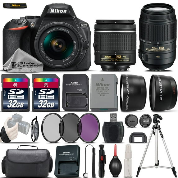 Nikon D5600 Digital SLR Camera + 18-55mm VR + 55-300mm VR + 64GB - 4 Lens Kit (International Version)