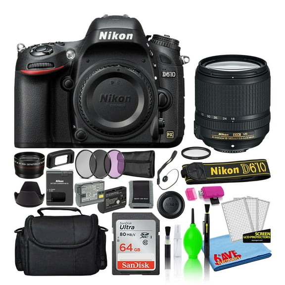 Nikon D610 24.3MP DSLR FX-Format Camera with 18-140mm VR Lens & 64GB SD Card Bundle