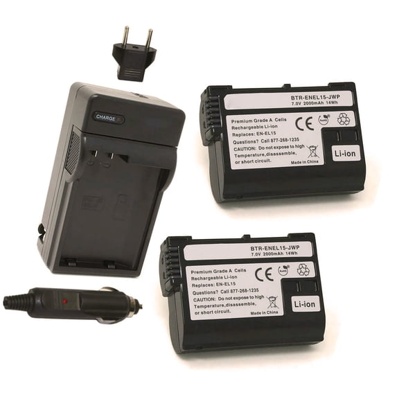 Nikon D7000 Replacement Battery 2000mAh (2-Pack) with Single Charger