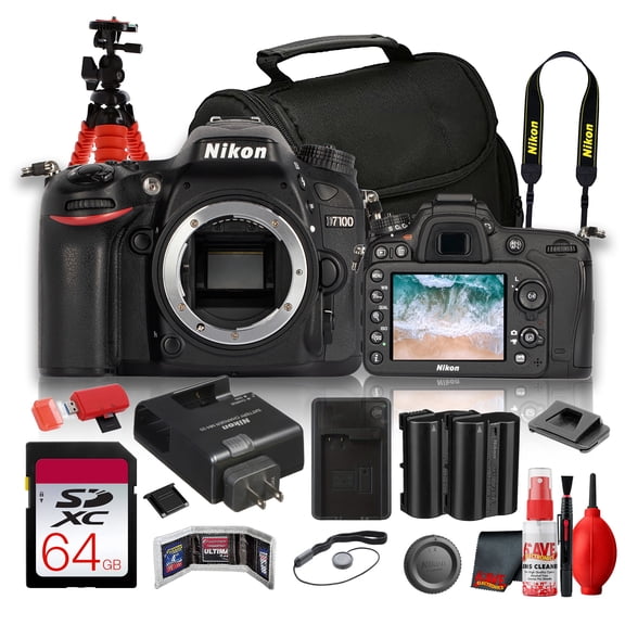 Nikon D7100 Body Only DX Format DSLR Camera 24.1MP | Full HD 1080p, 6fps, 51-Point AF, Nikon F Mount + EN-EL15C Battery + 64GB Memory Card + Camera Bag + Flexible Tripod (International Model)