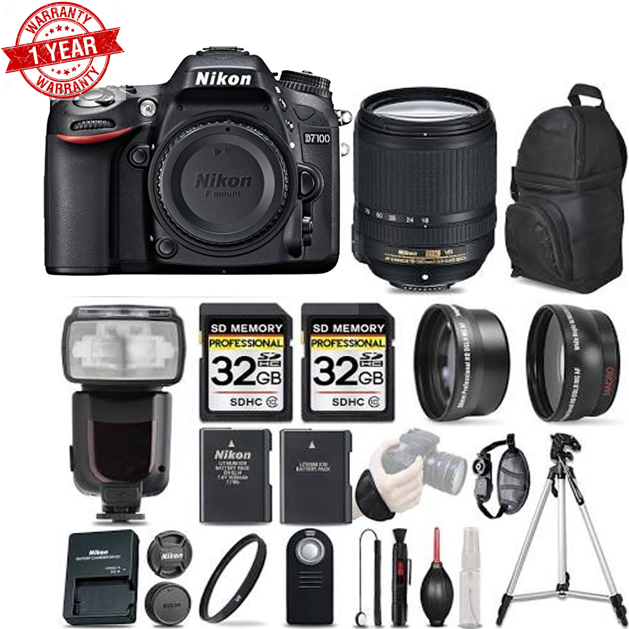 Nikon D7100 Digital SLR Camera 3 Lens: 18-140mm VR ||64GB ||Ultra Saving Kit, Black - image 1 of 10