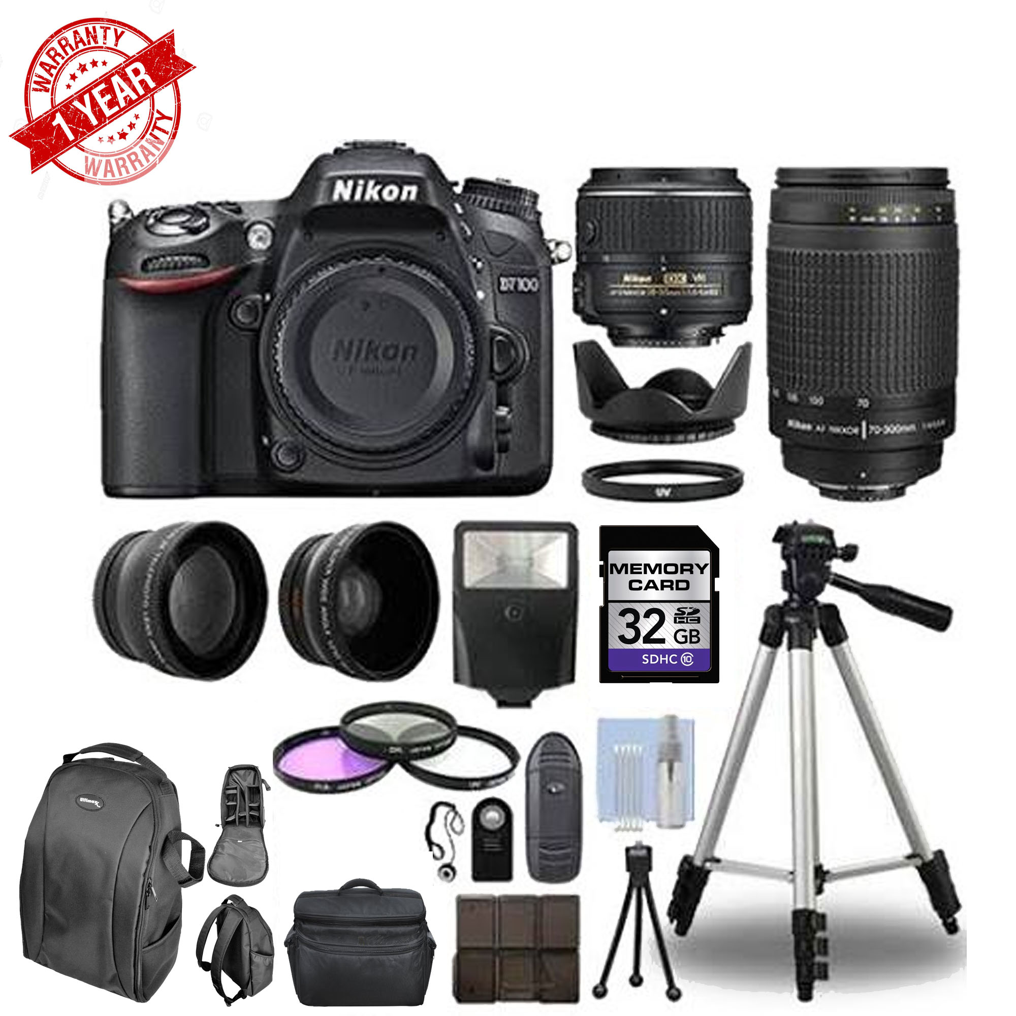 Nikon D7100 Digital SLR Camera ||4 Lens Kit  18-55mm VR ||70-300mm ||32GB Bundle - image 1 of 1