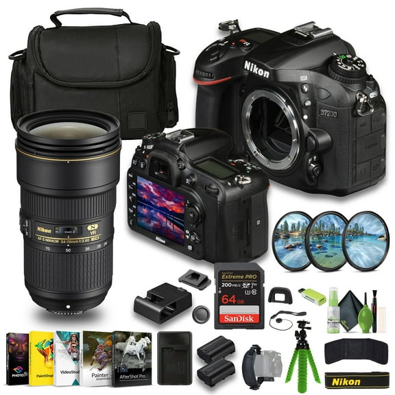 Nikon D7200 24.2 MP DX-Format Digital SLR Camera + EN-EL15C Battery + Extreme PRO 64GB Card + 12 Inch Flex Tripod + Photo Editing Software + Nikon AF-S NIKKOR 24-70mm F/2.8E ED VR Lens + More