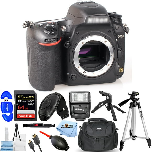 Nikon D750 DSLR Camera (Body Only, Black) 1543 + 64GB + Flash + Tripod Bundle