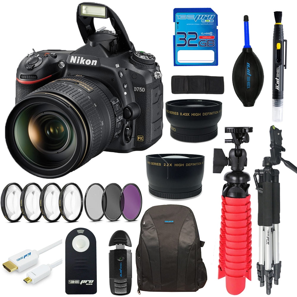 Nikon D750 DSLR Camera with 24120mm Lens + SD Card + 2 Tripods + Pixi Advanced Bundle Kit