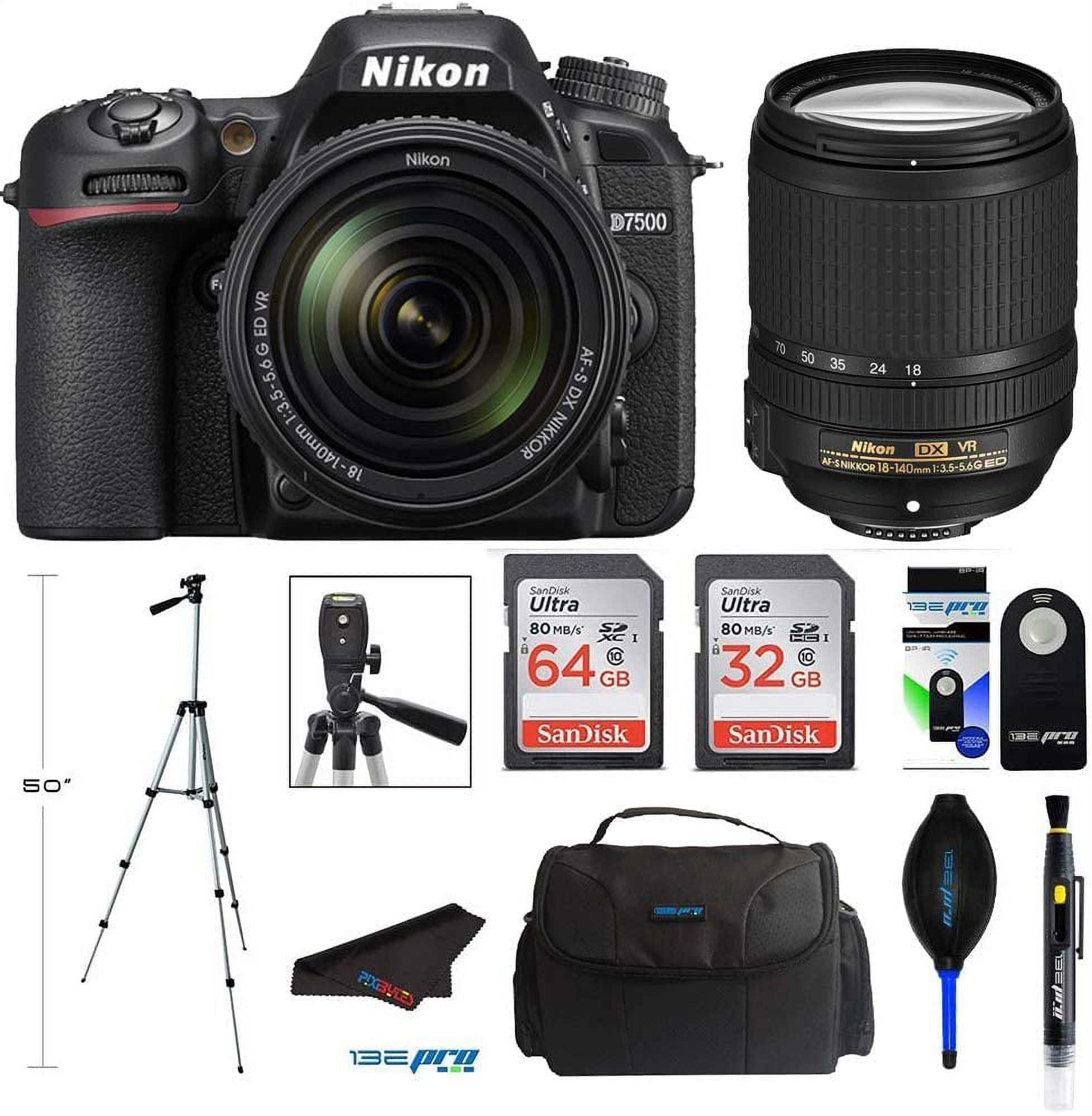 Nikon D7500 20.9MP DSLR Digital Camera with 18-140mm VR Lens + Pixibytes  Professional Bundle 