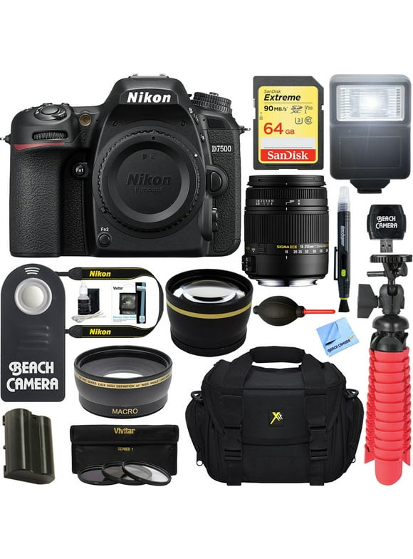 Nikon D7500 20.9MP DX-Format 4K Ultra HD Digital SLR Camera Body + Sigma 18-250mm F3.5-6.3 DC OS HSM Macro Lens Accessory Bundle