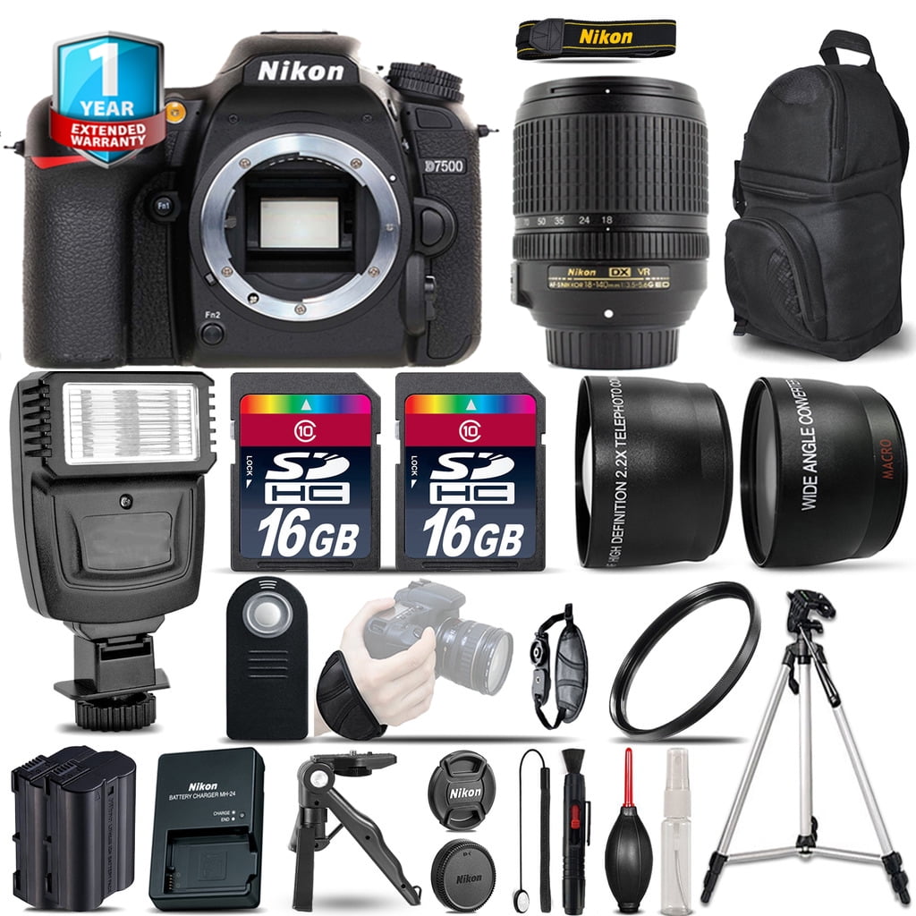 Nikon D7500 Camera + AF-S 18-140mm VR - 3 Lens Kit + Flash + 1yr