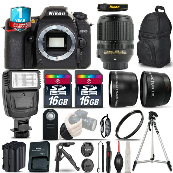 Nikon D7500 Camera + AF-S 18-140mm VR - 3 Lens Kit + Flash + 1yr Warranty + 32GB (International Version)