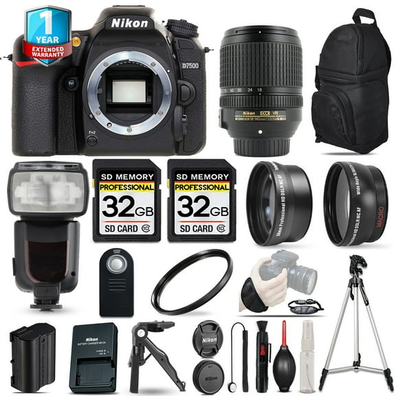 Nikon D7500 Camera + AFS 18-140mm VR -3 Lens Kit + Pro Flash + UV + 1yr Warranty (International Version)