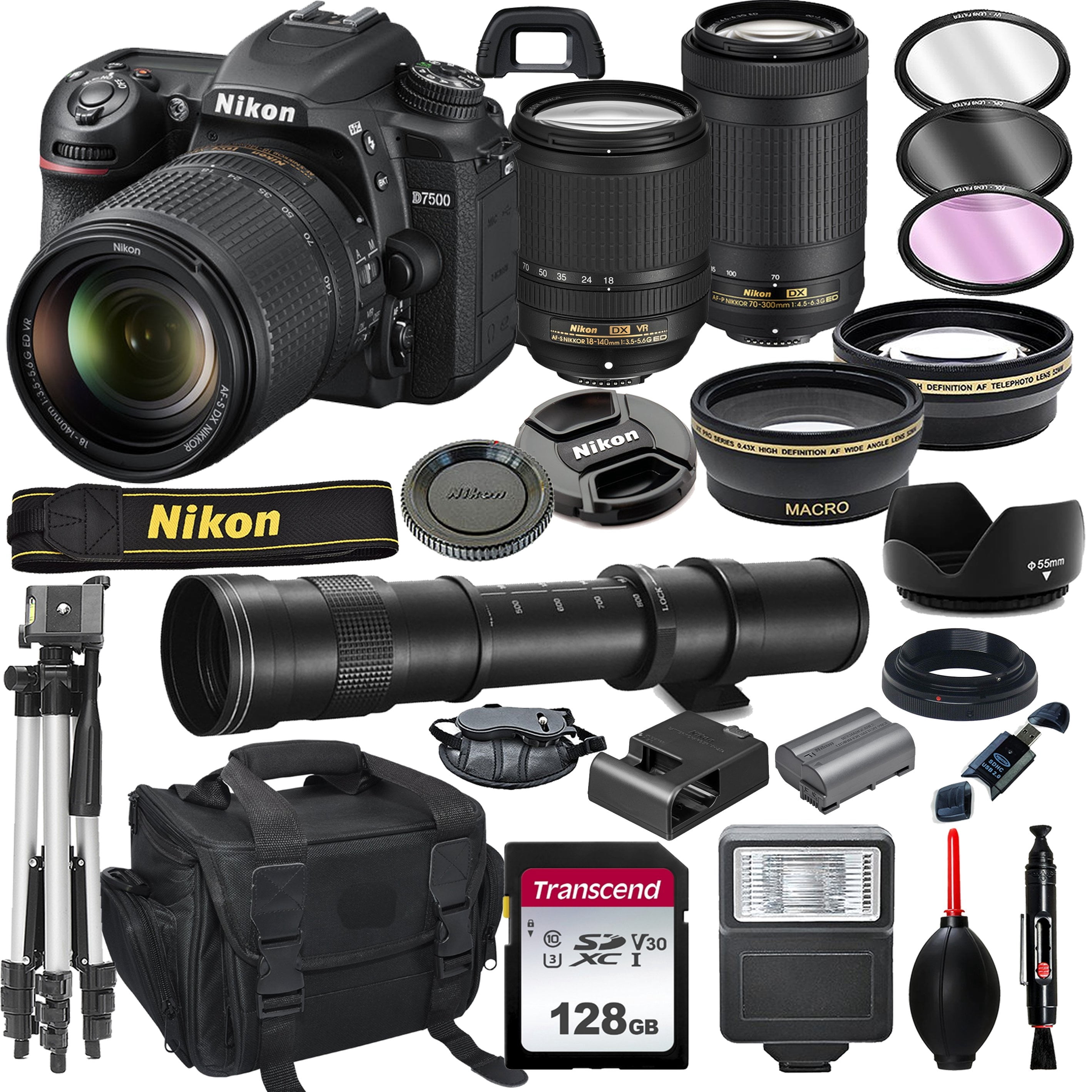 Nikon D7500 DSLR Professional Camera - 18-140mm VR, 70-300mm Lens