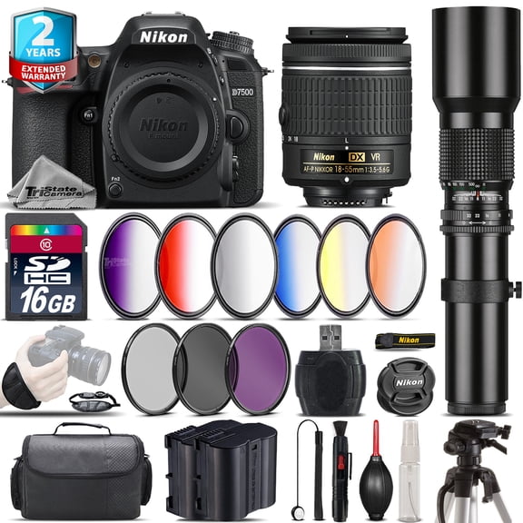 Nikon D7500 DSLR Camera + AF-P 18-55mm VR + 500mm + 6PC Graduated Filter - 16GB (International Version)