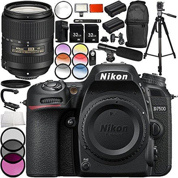 Nikon D7500 DSLR Camera with AF-S DX NIKKOR 18-300mm f/3.5-6.3G ED VR Lens 16PC Accessory Bundle Includes 2x 32GB SD Memory Cards + MORE - International Version (No Warranty)
