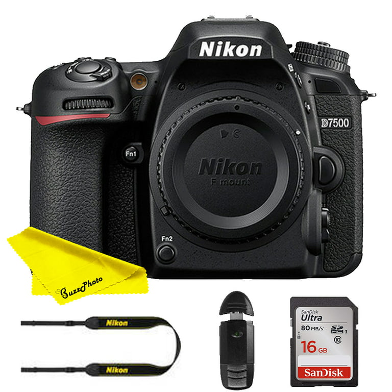 Nikon D7500 DSLR Camera (Body Only) with Cleaning Cloth + BuzzPhoto  Accessories 