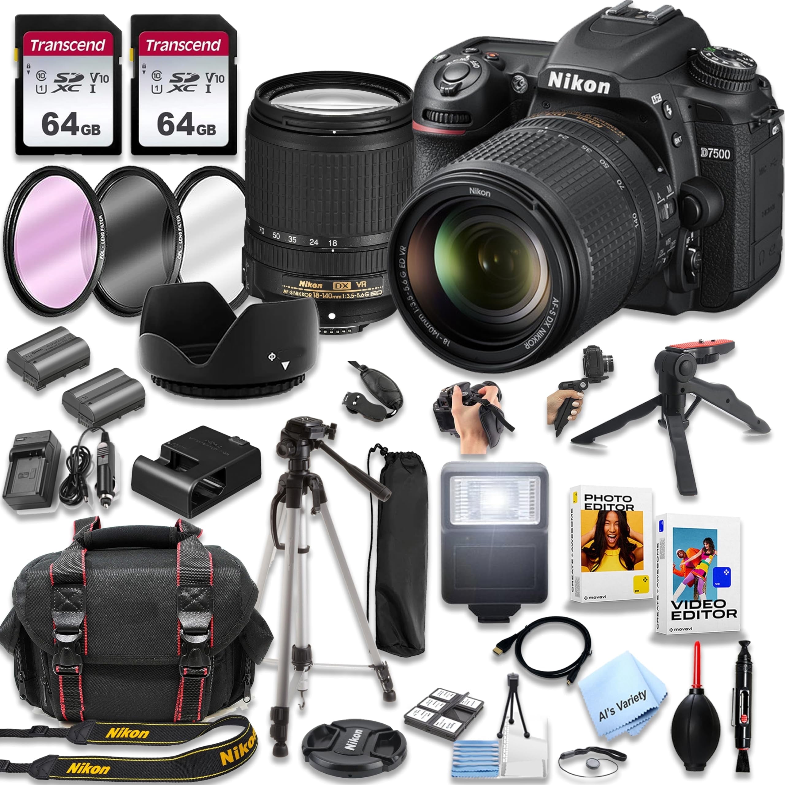 Nikon D7500 VR Kit 18-140mmレンズ付き Nikon D7500 DSLR Camera Kit with 18-140mm VR Lens, 128GB SD card