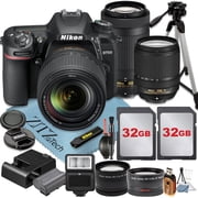 Nikon D7500 DSLR Camera with 18-140mm + 70-300mm Lens + 2 Pcs 32GB Memory Cards + Tripod + Wideangle + Flash + ZeeTech Accessory Bundle International Version