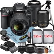 Nikon D7500 DSLR Camera with 18-140mm + 70-300mm Lens + 2 Pcs 32GB Memory Cards + Tripod + Wideangle + Flash + ZeeTech Accessory Bundle International Version