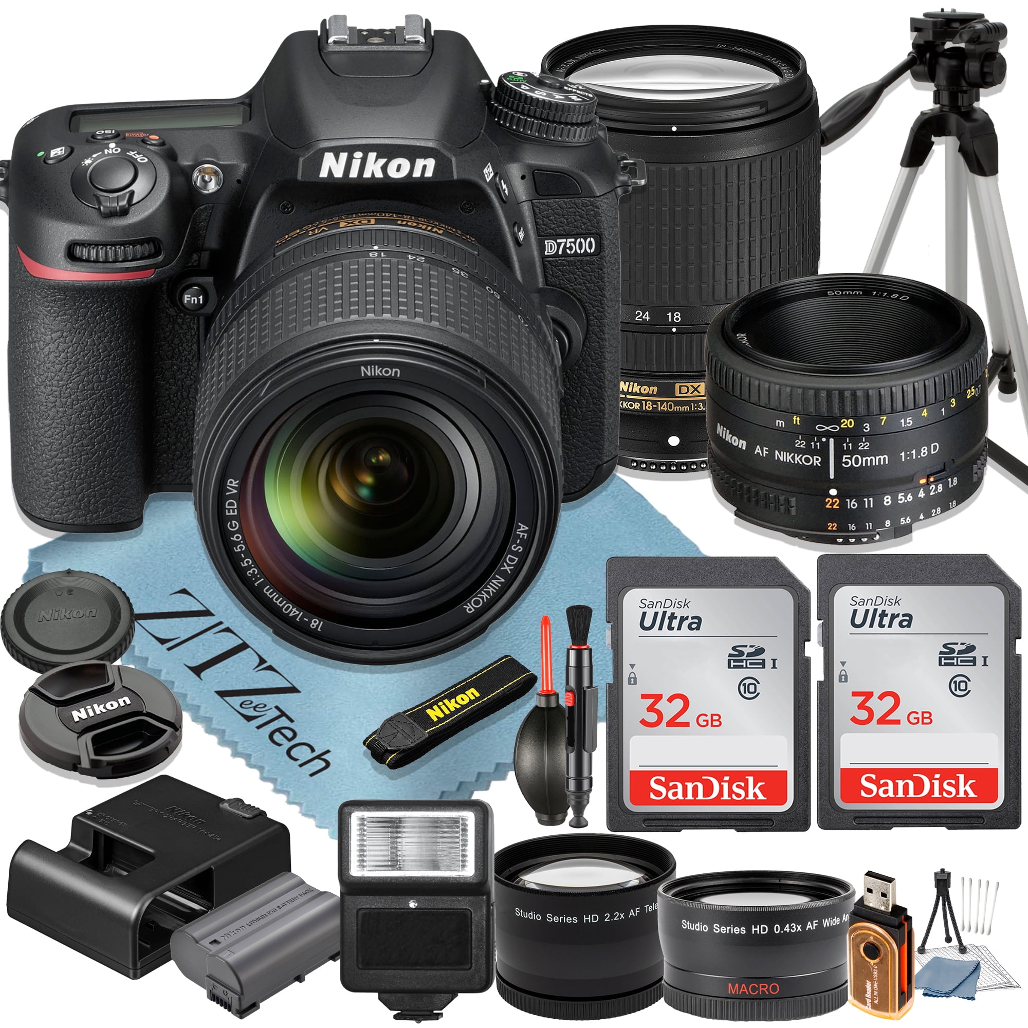 Nikon D7500 DSLR Paquete de Cámara con Accesorios y Tarjetas de Memoria
