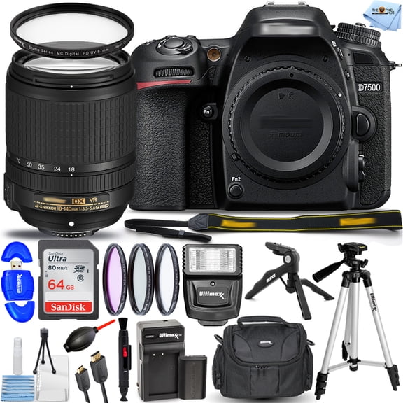 Nikon D7500 DSLR Camera with 18-140mm Lens (International Model) - Flash Bundle