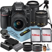 Nikon D7500 DSLR Camera with 18-55mm + 70-300mm Lens + 2 Pcs 128GB Memory Cards + Tripod + Wide Angle + ZeeTech Accessory Bundle (International Version)